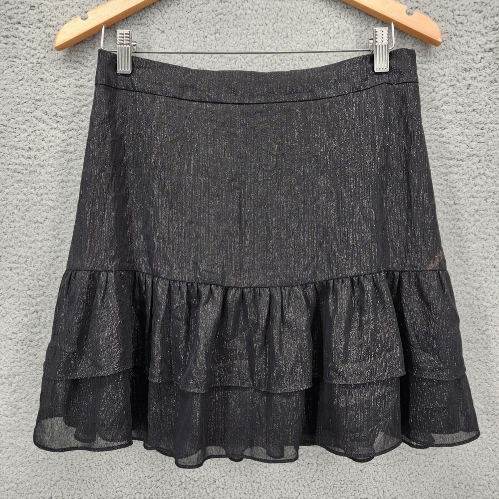 Madewell Black Metallic Tiered Ruffle Mini Skirt Size 6‎ Lined A-Line